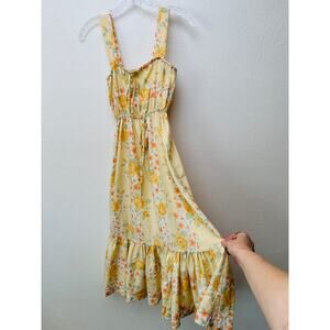 Tammy Vintage Yellow Floral Prairie Dress Women’s S Tie-Front Ruffle